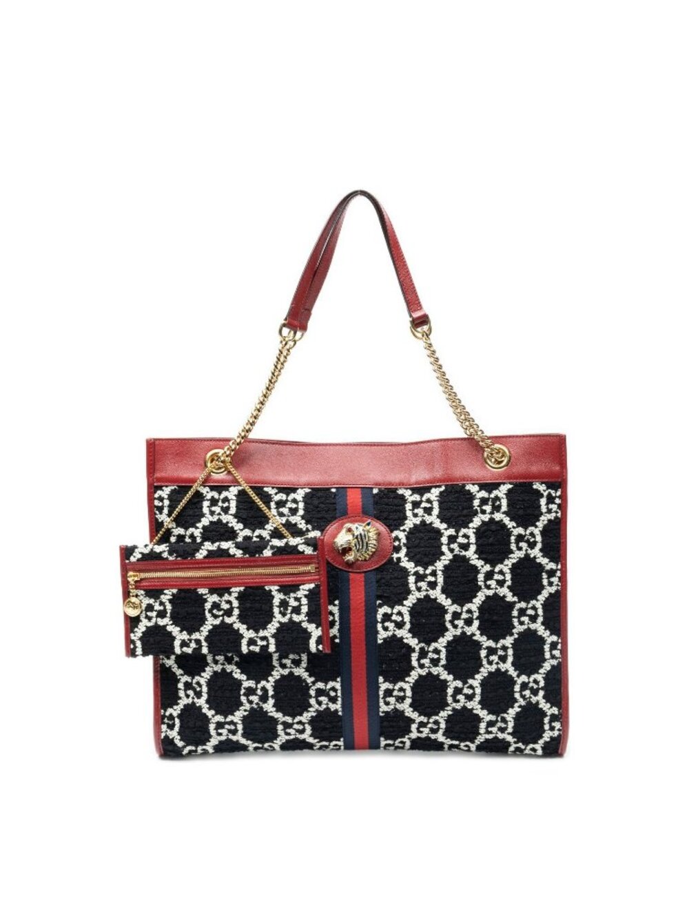 Gucci Rajah Tweed Chain Large Tote Red Black